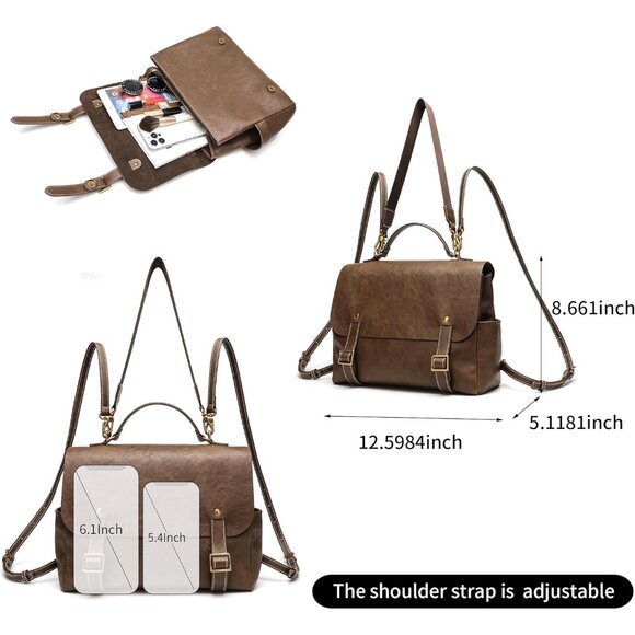 Light Brown PU Leather Backpack Purse for Women, Anti-Theft, Small Travel, Styli - Picture 5 of 7